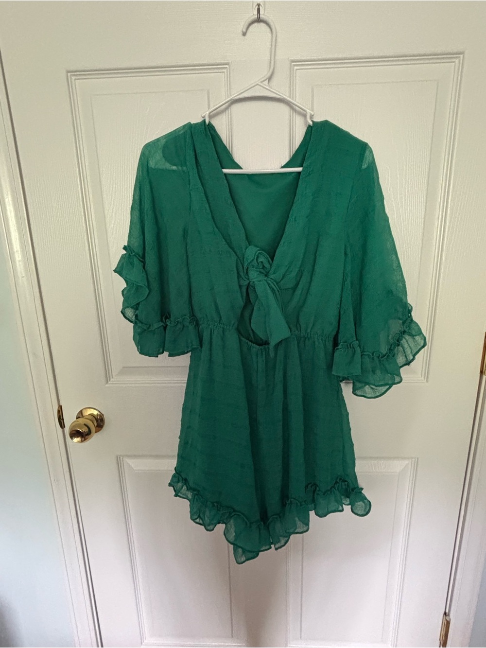 Green Ruffled Tie-Front Romper